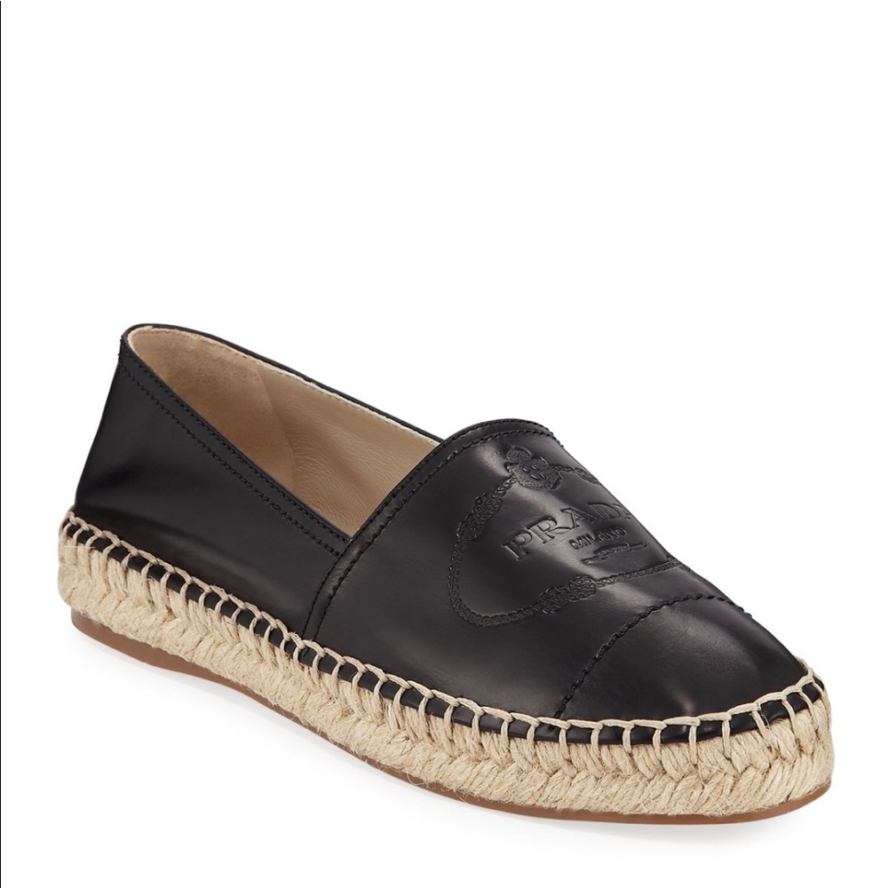 NEW Prada Slip-On Leather Logo Espadrilles